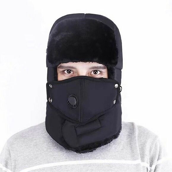 Winter Fur Hat with Mask Cap For Men And Women, Black - Picture 4 of 10